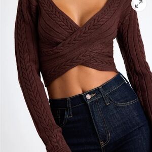 Lulu's Brown Cable Knit Wrap Crop Top